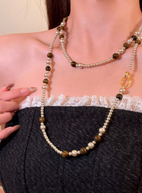 豪门娇娇女双层虎眼石珍珠项链