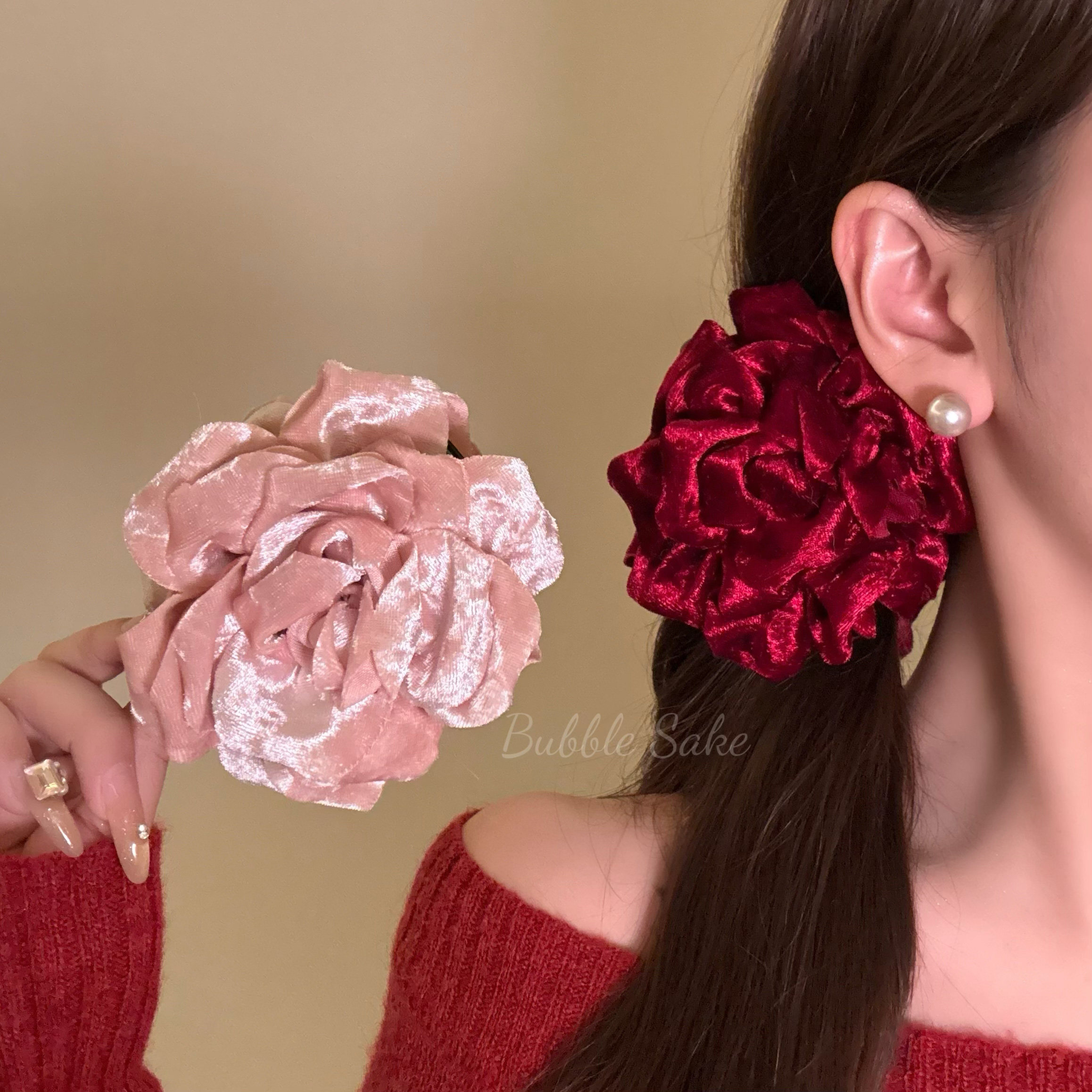 罗马雪夜 丝绒花朵香蕉夹女秋冬高级感马尾夹竖夹后脑勺发夹发饰,饰品/流行首饰/时尚饰品新,发饰,淘宝优惠券,粉丝福利购,淘宝优惠卷