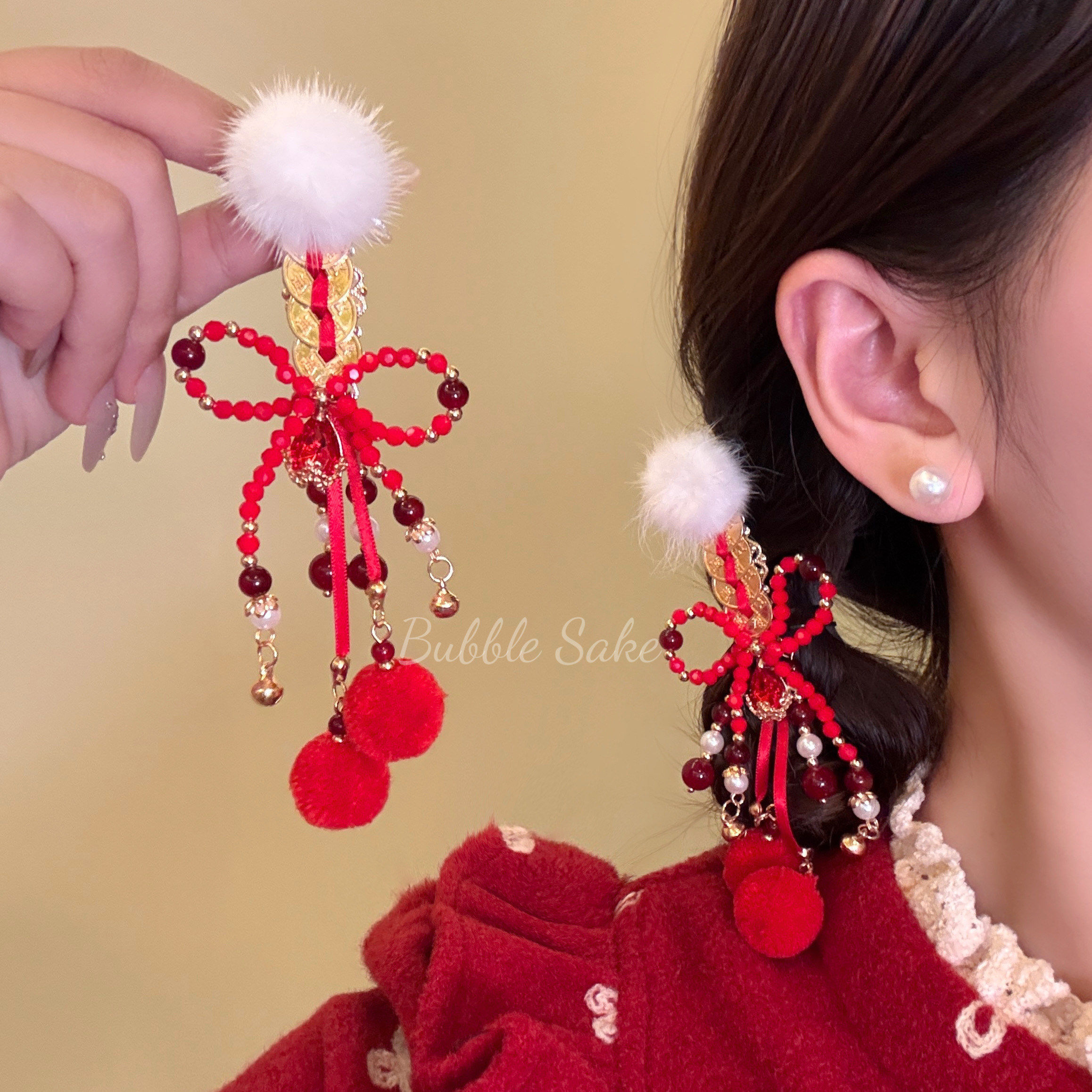 红启吉年 红色毛球铜钱流苏发夹女秋冬氛围感侧边夹过年喜庆发饰,饰品/流行首饰/时尚饰品新,发饰,淘宝优惠券,粉丝福利购,淘宝优惠卷