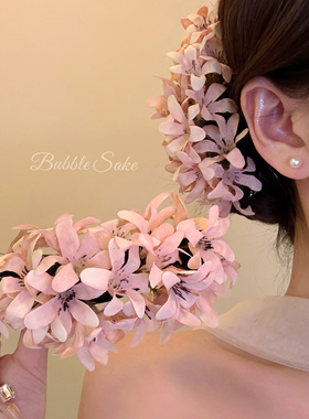 【原创】美神悸动 超仙粉色花朵发夹女古风侧边夹发卡头花香蕉夹