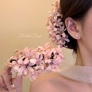 超仙粉色花朵发夹女古风侧边夹发卡头花香蕉夹 美神悸动 原创