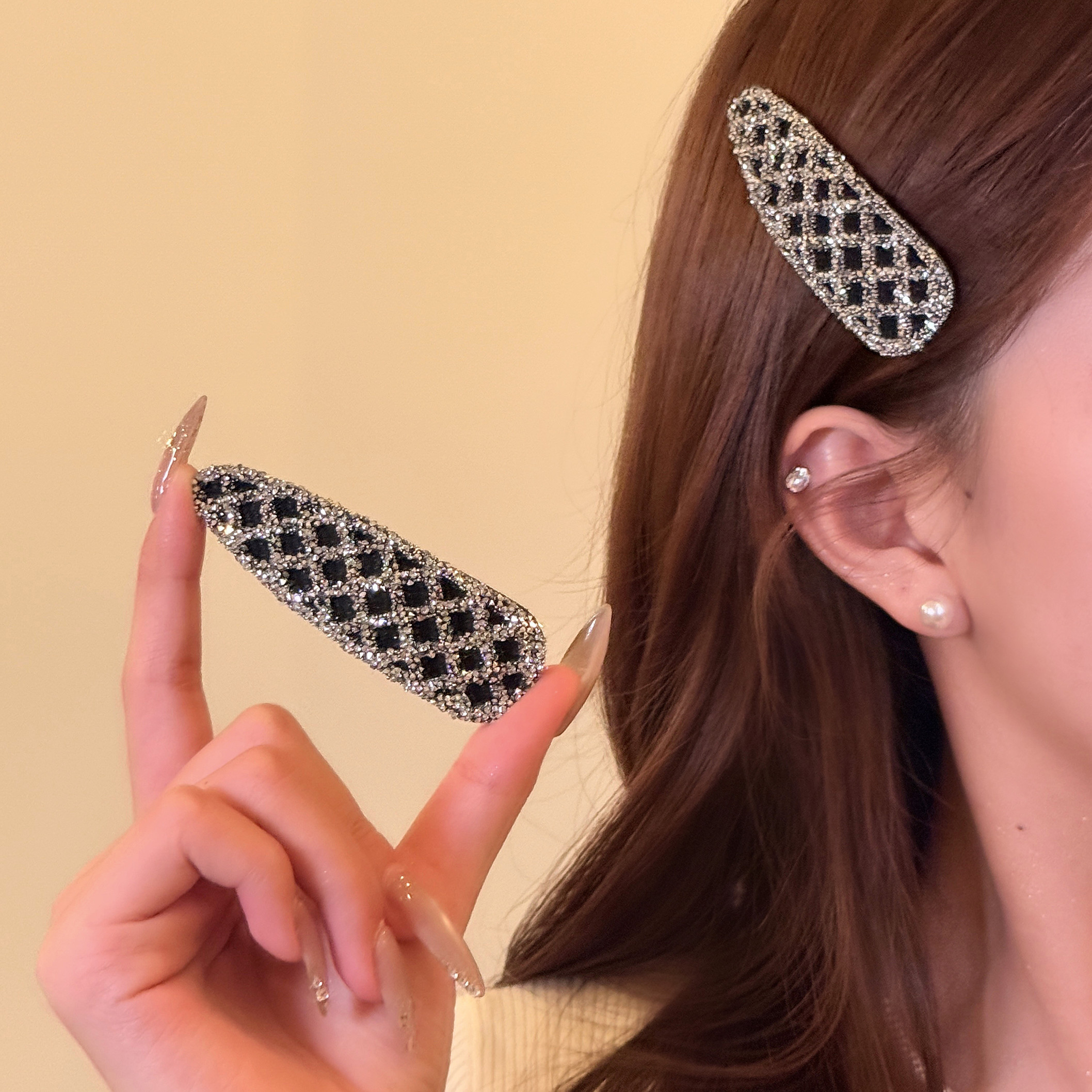 小香新贵超闪满钻水滴bb夹