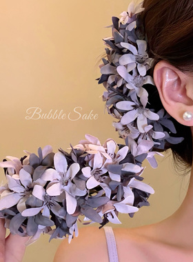 【原创】超仙紫色花朵香蕉夹发夹女后脑勺抓夹竖夹马尾夹头花发饰