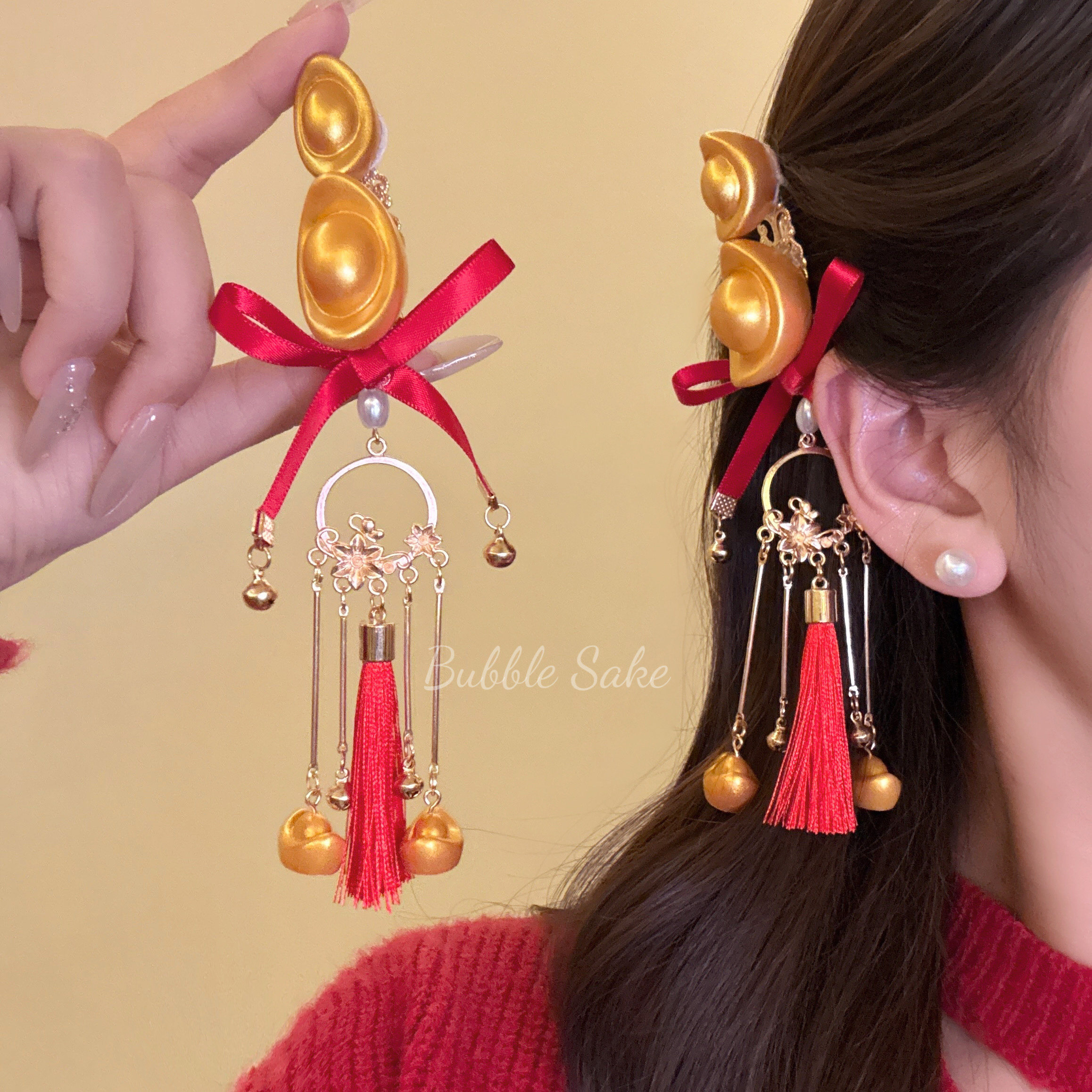 福启元宝 新年红色流苏发夹女新中式侧边夹发卡汉服古风头饰发饰,饰品/流行首饰/时尚饰品新,发饰,淘宝优惠券,粉丝福利购,淘宝优惠卷