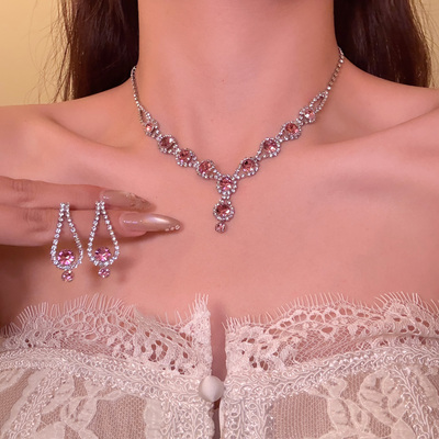 伯爵茶粉爆闪水钻锆石项链