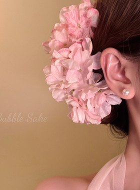 粉黛之梦 新中式粉色花朵发簪发钗女古风汉服旗袍边夹头花发饰品