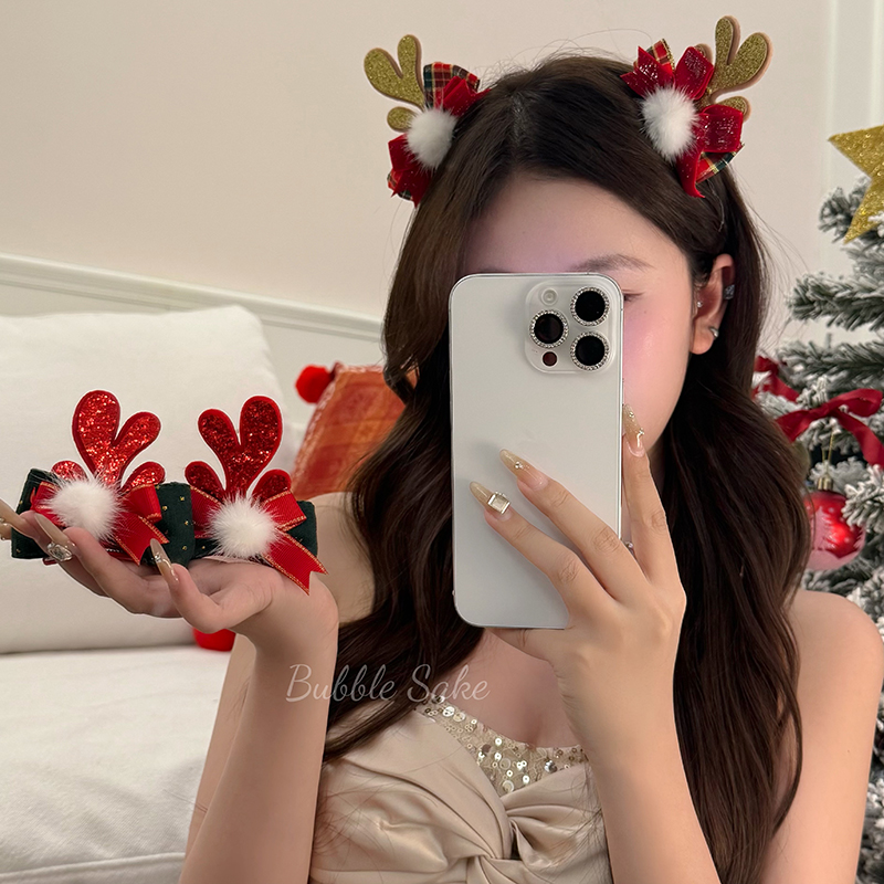 梦幻圣诞夜 亮片毛球鹿角发夹圣诞节穿搭cos拍照装饰麋鹿发卡头饰