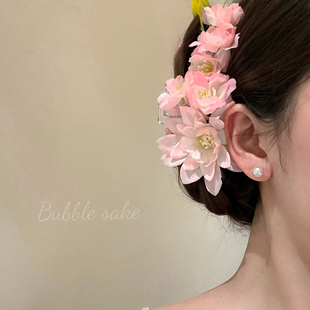 Bubble Sake原创【桃花灼灼】春夏超仙粉色花朵抓夹度假拍照发饰