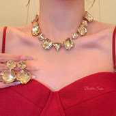 鎏金圆舞曲 金色方块宝石项链女高级感锁骨链choker千金礼服配饰