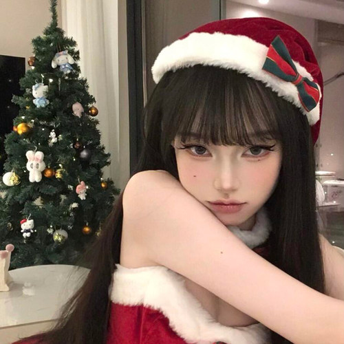 限定女团格纹蝴蝶结圣诞帽子