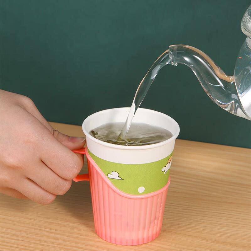 家用加厚塑料一次性纸杯杯托隔热防烫杯座创意纸杯防烫手杯架