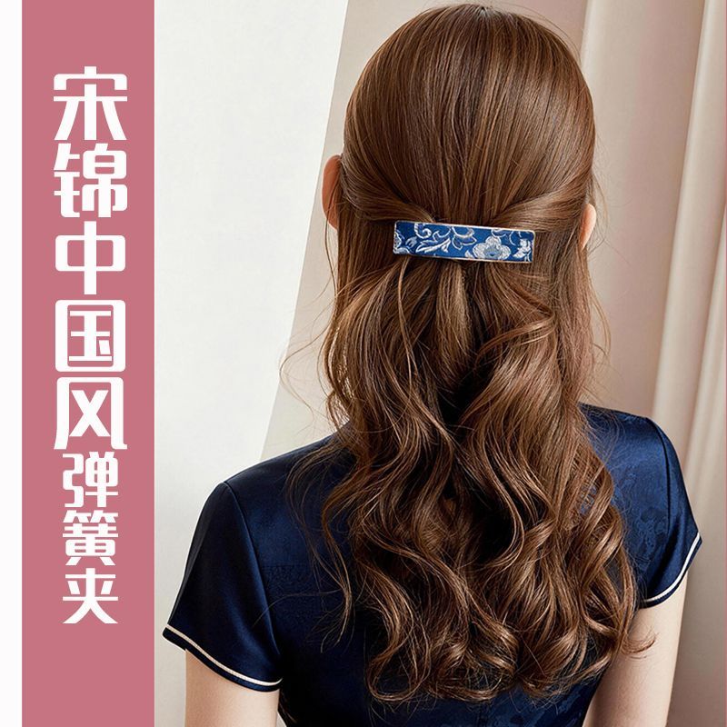 复古防滑弹簧夹子宋锦中式手工发夹古风汉服刘海成品头饰发卡