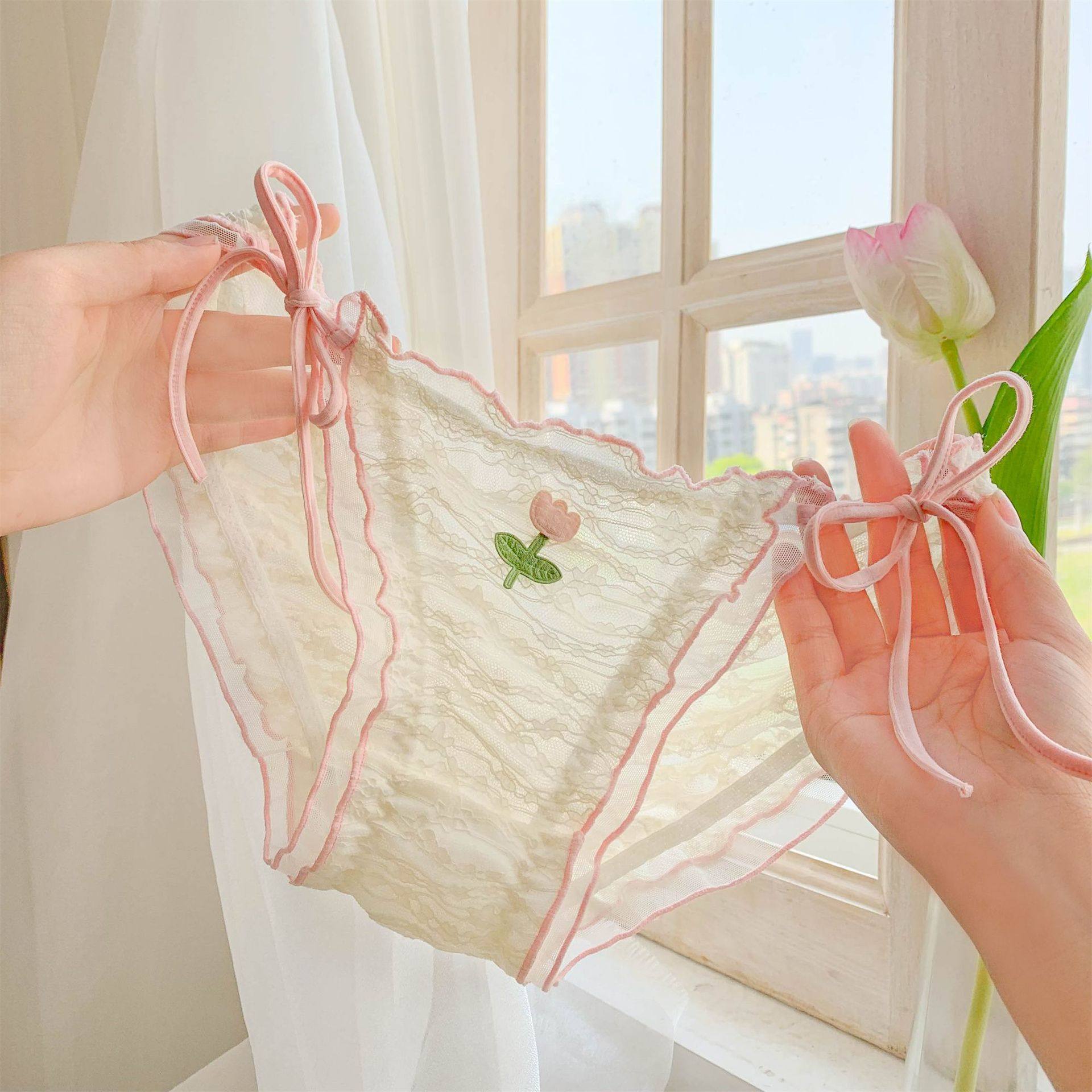 粉郁花仙~甜美纯欲风高开叉系带新款蕾丝内裤女性感大码三角短裤,女士内衣/男士内衣/家居服,女丁字裤,淘宝优惠券,粉丝福利购,淘宝优惠卷