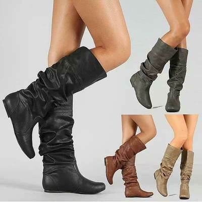 women leather long boots for ladies wedge shoes EUR40 43 42
