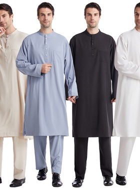 New Round neck robe shirt pants men Arab Thobe长衬衫裤子套装