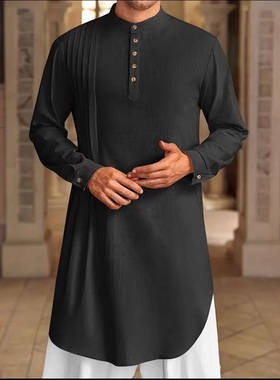 Men's Casual Shirt Kameez Robe Dress Pakistan Clothing长衬衫