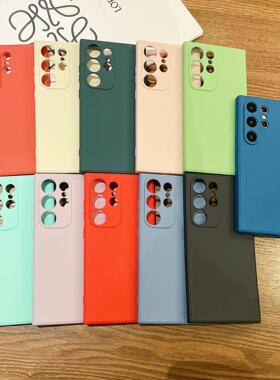 适用SAMSUNG GALAXY三星S24 S23 S22 M55精孔纯色直边A72 a53保护套s25魔方液态A55硅胶全包手机壳CASE COVER