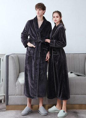 Lovers Winter Long Bathrobe Women Men Pajama Dressing Gown
