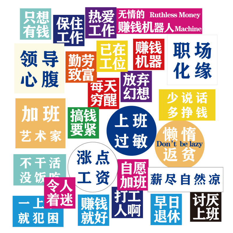 吐槽工作幽默趣味手账贴纸打工干饭人谐音梗励志语录手机贴搞笑贴