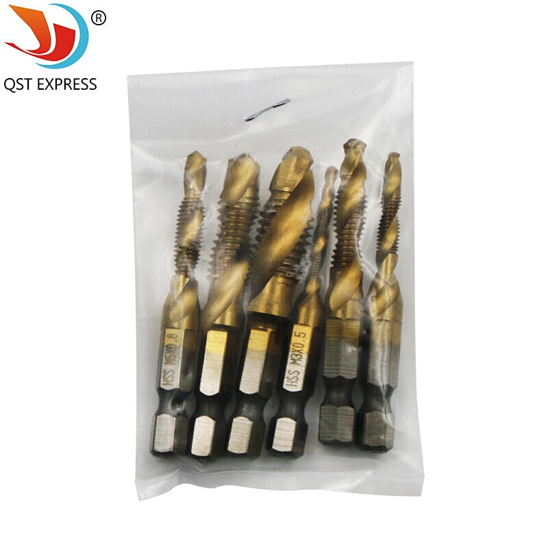 高速钢4341六角柄复合丝锥螺旋机用开孔攻丝倒角一体6支套装m3丝