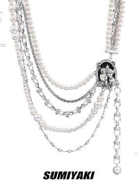 SUMIYAKI 不敢想象戴上多好看 美式多层珍珠项链多层叠带小众颈链