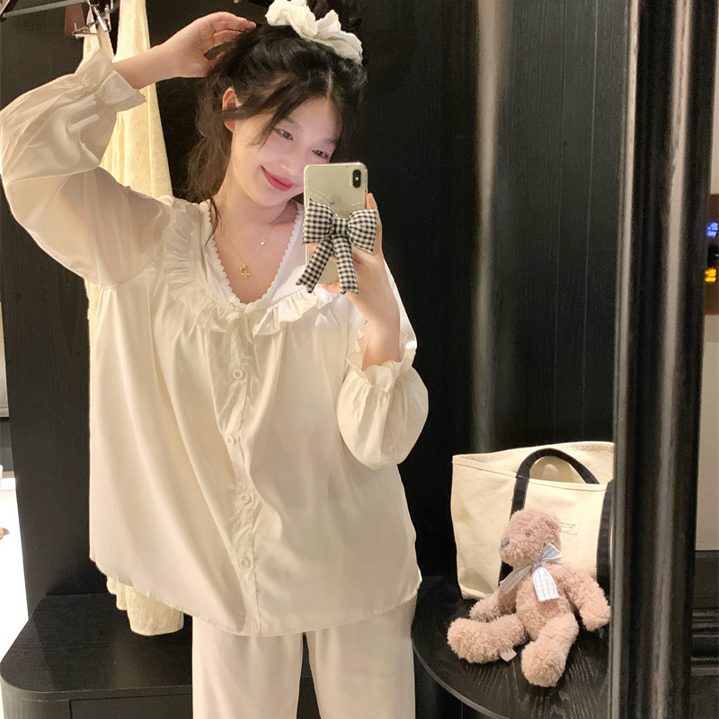 甜美纯欲风睡衣女款春秋季法式带胸垫冰丝睡裙家居服套装连衣裙