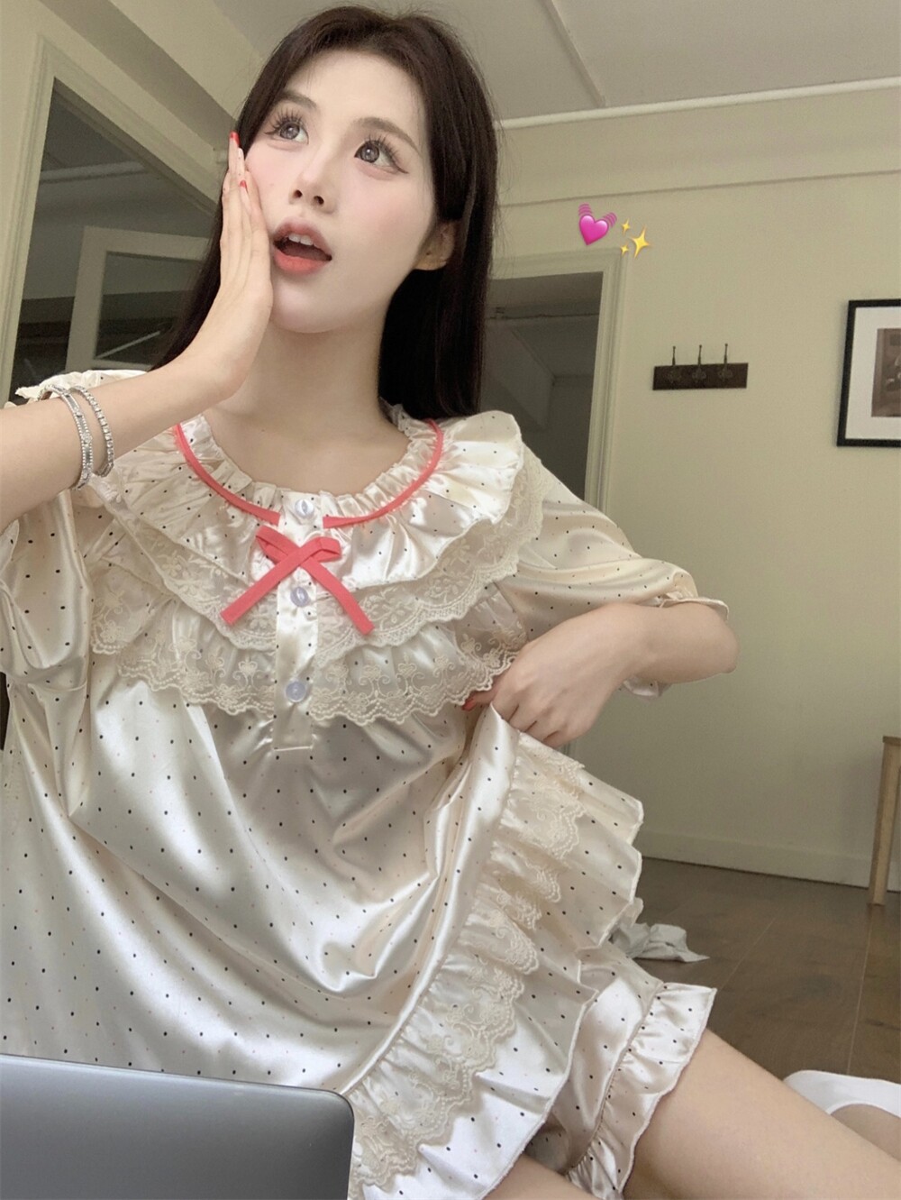 睡衣女款夏季新款冰丝甜美公主风睡衣/家居服套装