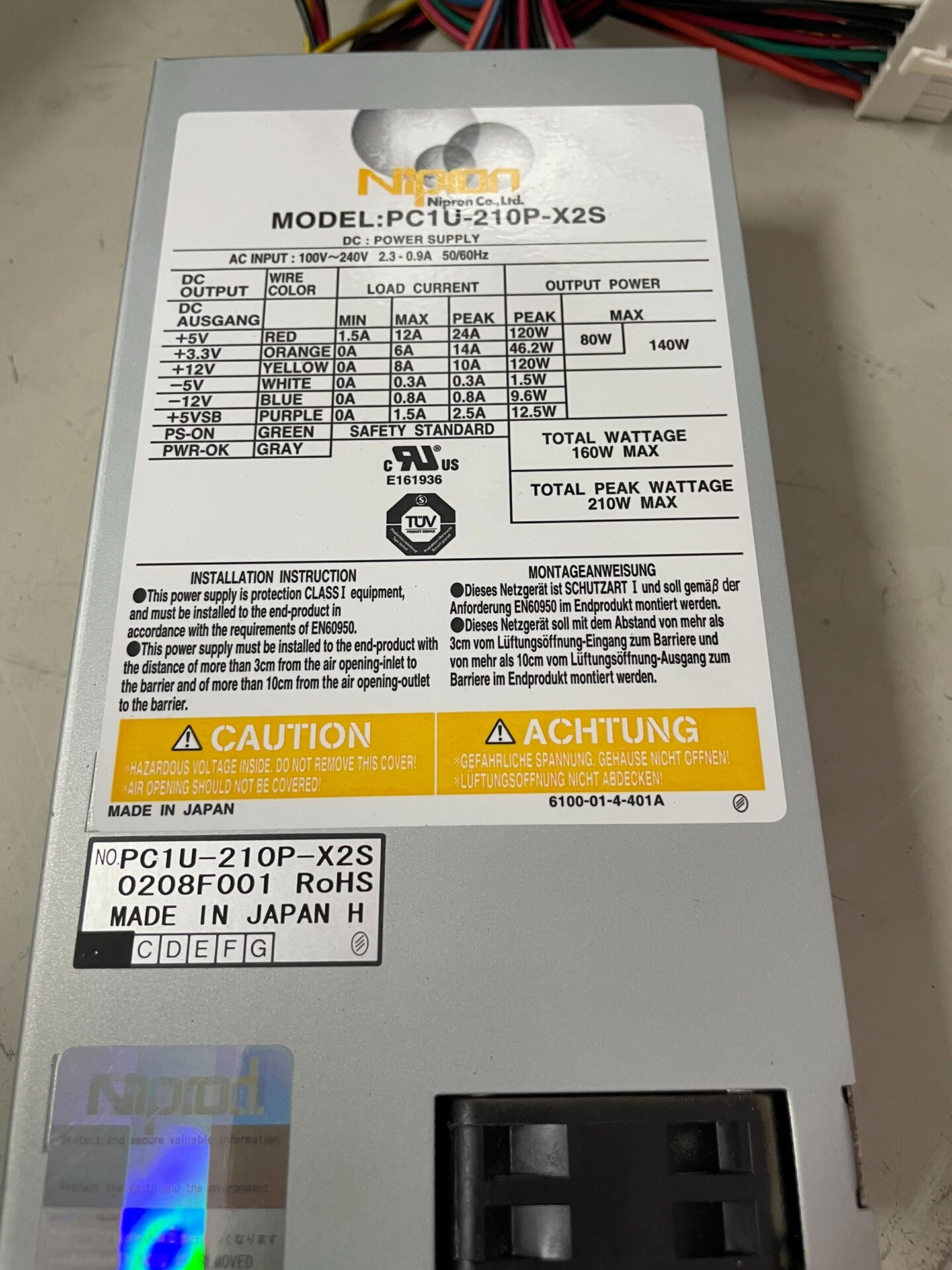 Nipron工控机电源PC1U-210P-X2S包测好