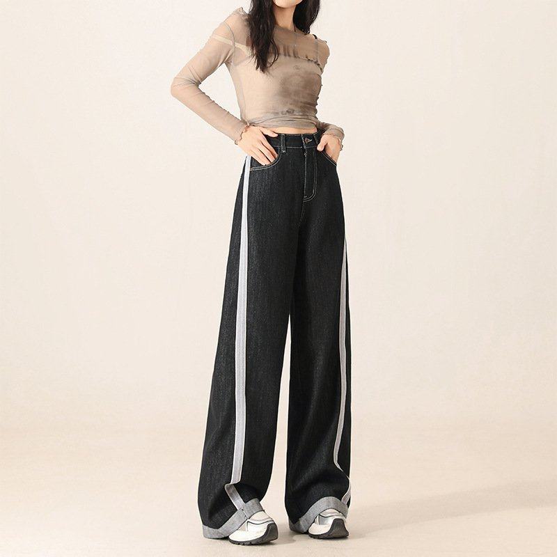 黑色阔腿裤牛仔裤女秋季2025年新款撞色拼接高腰宽松显瘦直筒裤子,商业/办公家具,kt板/广告板/发泡板,淘宝优惠券,粉丝福利购,淘宝优惠卷