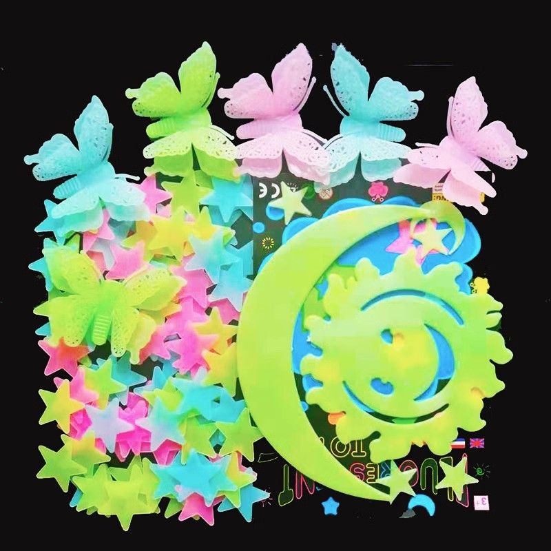 ins风立体夜光荧光贴纸卧室自粘墙纸儿童房床头发光装饰墙贴画