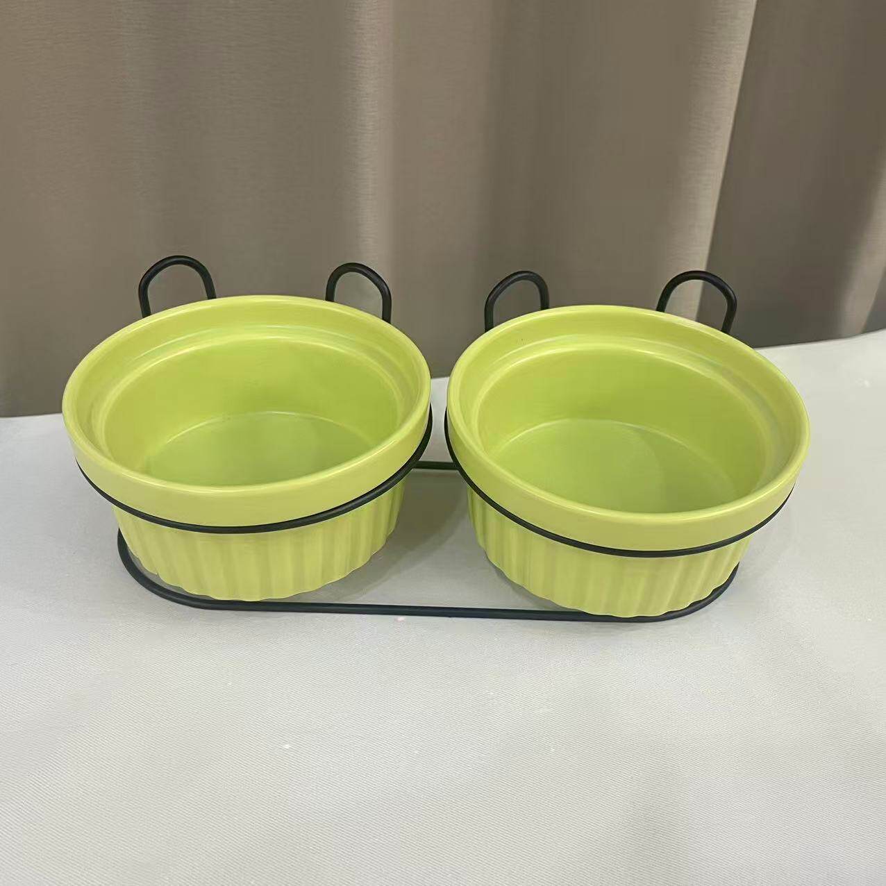 铁艺陶瓷高脚双碗猫狗食盆护颈防打翻猫咪饭碗宠物碗盆