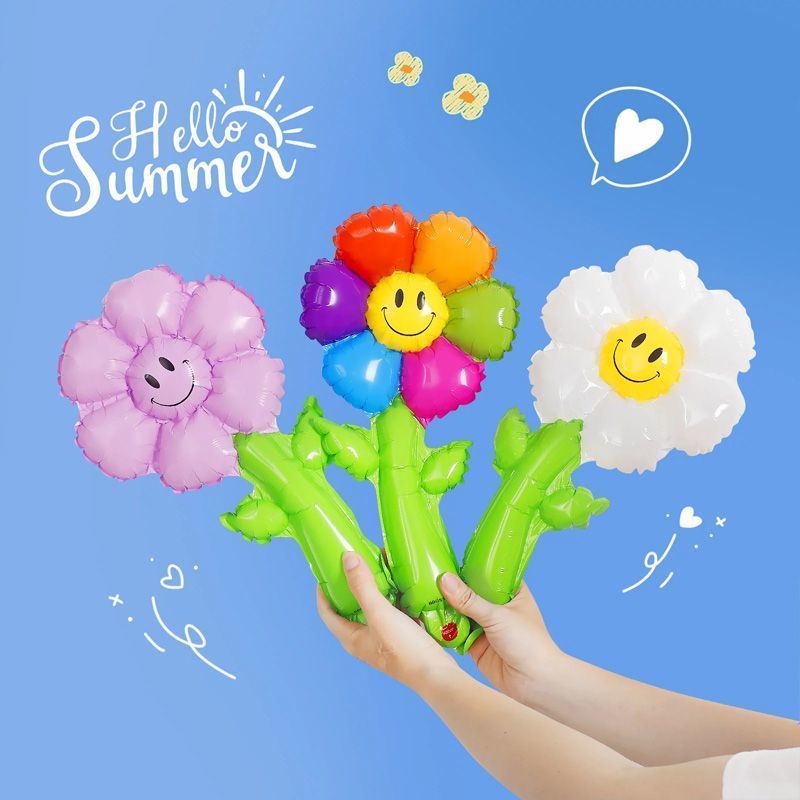 迷你铝膜太阳花气球手持笑脸小雏菊摆摊地推儿童生日场景充气款