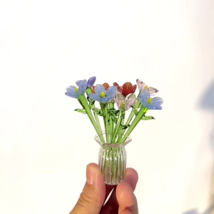 淄博琉璃小花手工桌面摆件彷真花束插花高级感工艺礼品玻璃仿真花