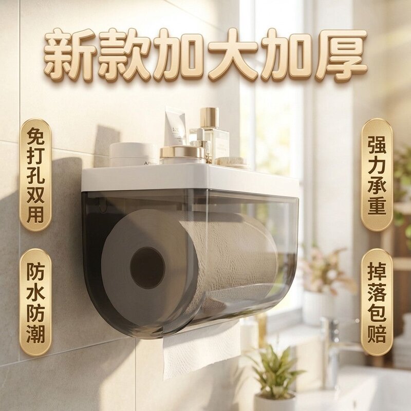 免打孔卫生间大号特大号纸巾盒厕所洗手间防水卷纸厕纸盒