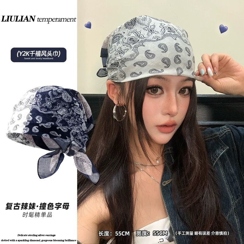 多功能帽子丝巾腰带辣妹美拉德印花方巾复古欧美风头巾腰巾发巾配