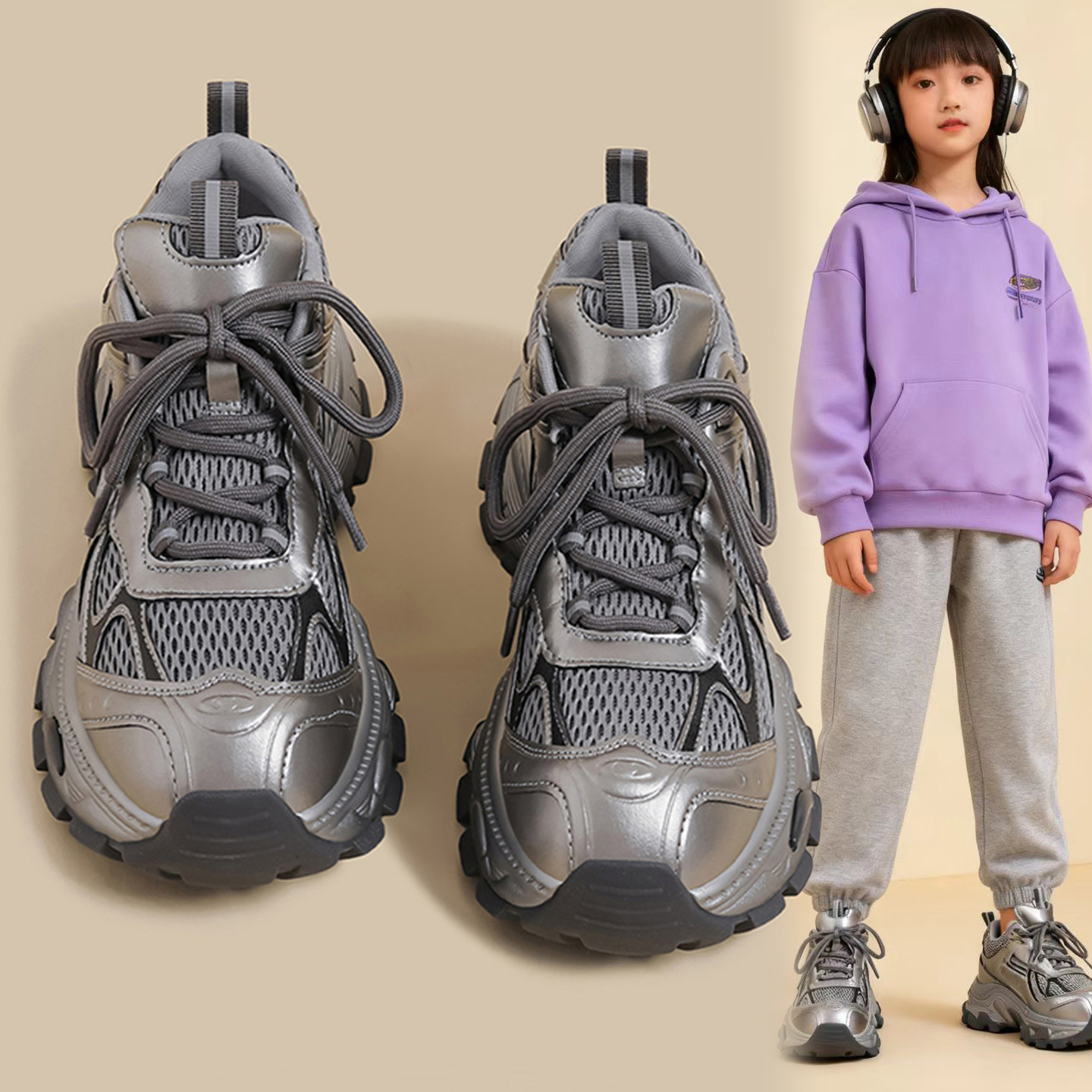 秋冬加绒女童老爹运动鞋