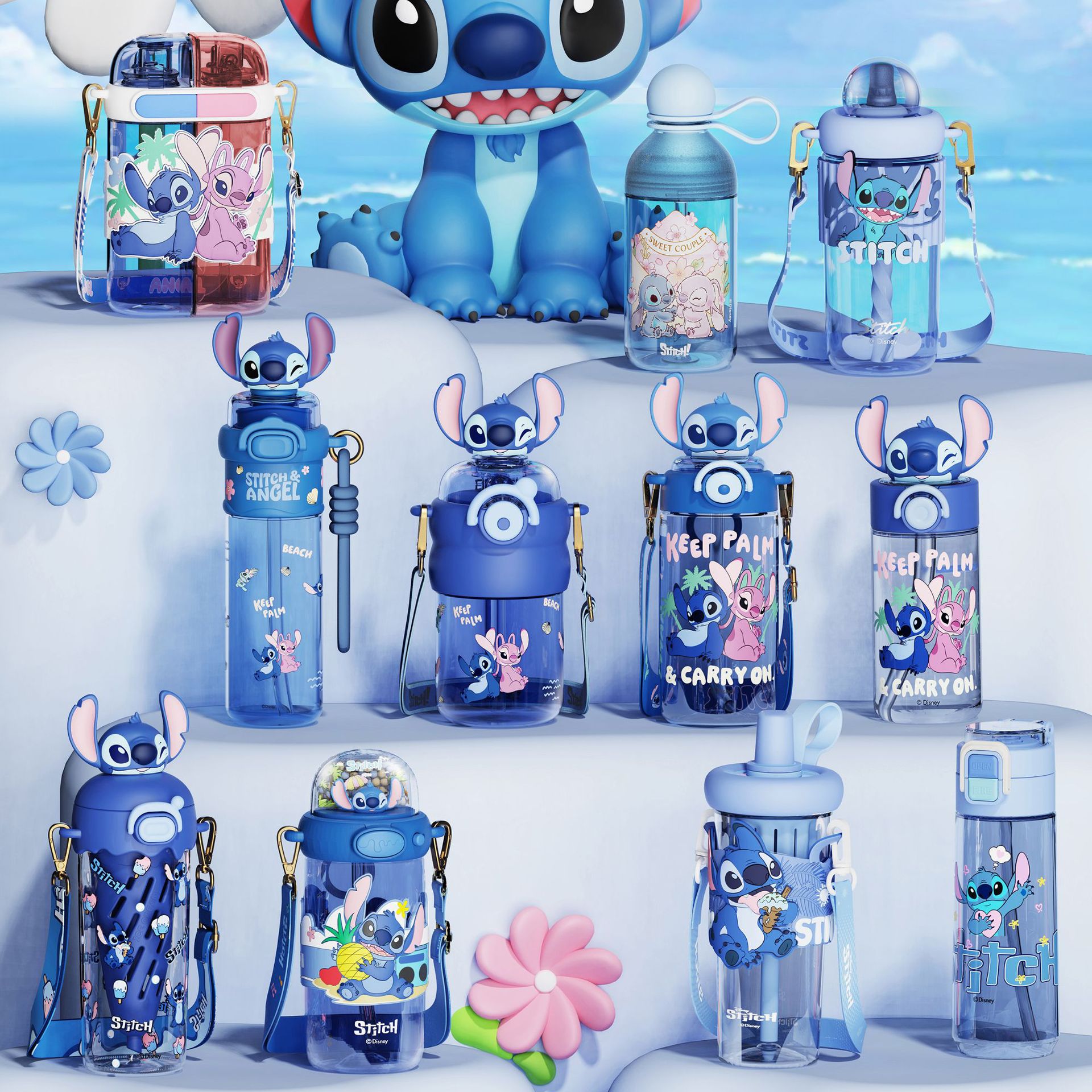 史迪仔高颜值tritan吸管水杯大容量卡通儿童塑料吸管学生茶杯