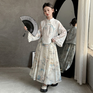 女童马面裙套装2024新款儿童汉服春秋唐装新中式古典国风两件套