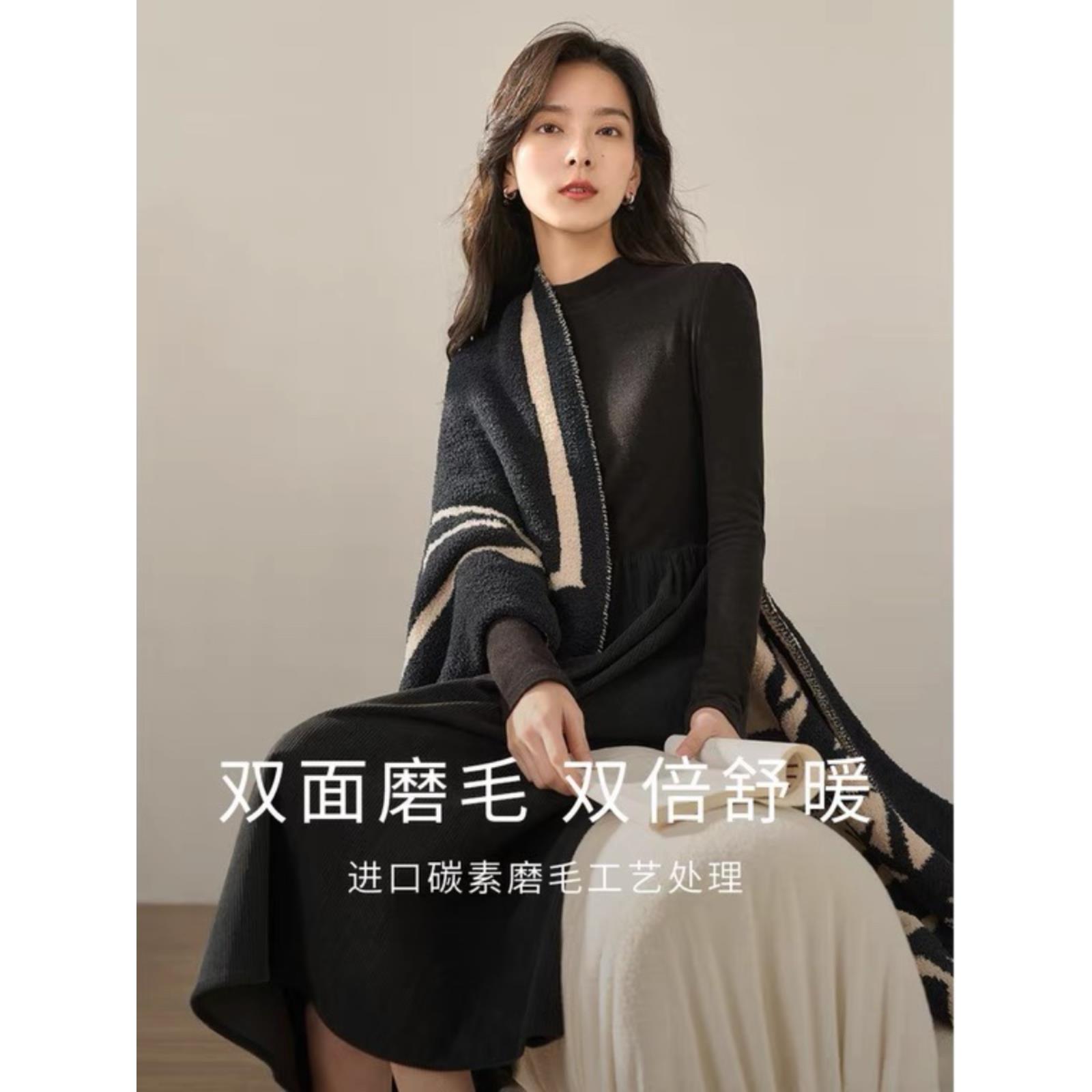 折扣覆古拼接连衣裙女2025秋新款半高领长袖打底衫收腰A字半身裙