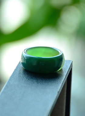 马鞍绿172天然奇石玉髓指环戒指女食指玛瑙素圈男跑环证书0319