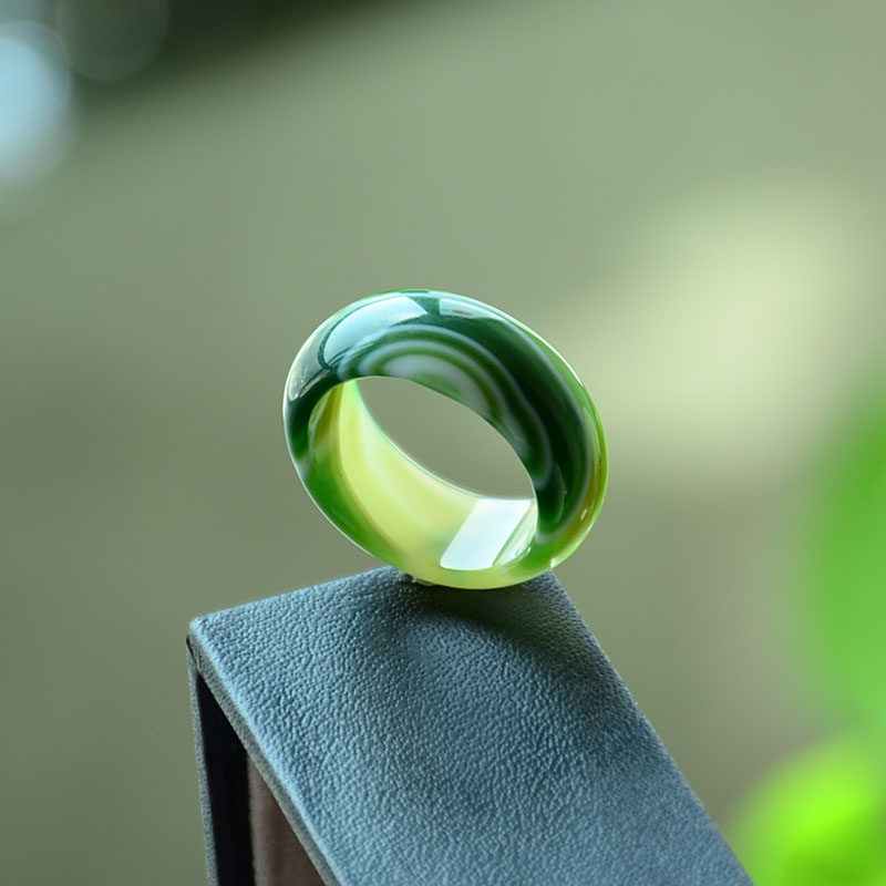 白云朵朵193天然奇石玉髓指环戒指女食指玛瑙男素圈跑环证书0213