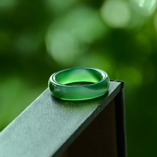 山峰奇观178天然奇石玉髓指环戒指女食指满绿玛瑙跑环证书1529