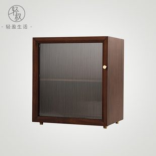 实木玻璃收纳柜胡桃木家用叔茶具茶叶罐防尘茶室储物柜桌面轻小型
