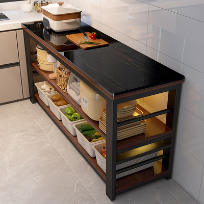 实木厨房岩板置物架落地切菜桌