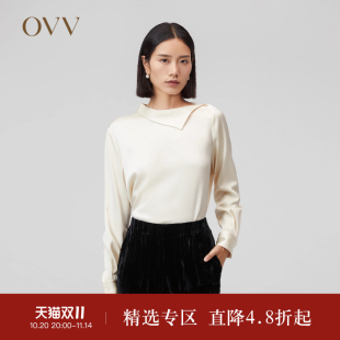 不对称翻领设计长袖 缎面醋酸个性 衬衣 女装 OVVOutlet秋冬新款