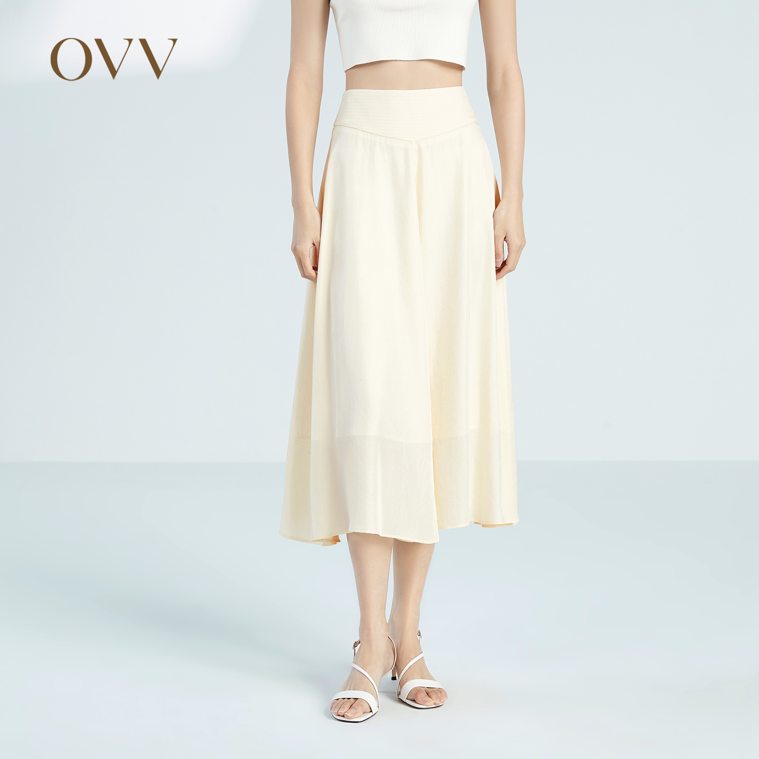 OVV2023春夏新款女装单面缎三醋酸微弹优雅柔美A字半身裙单裙