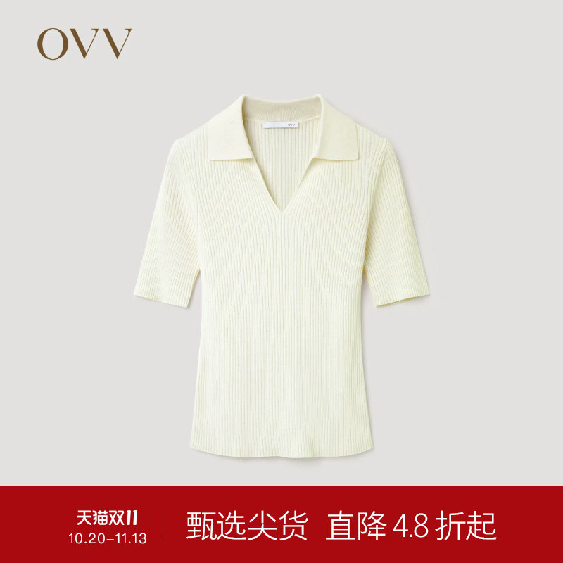 OVVOutlet秋冬热卖热卖女装丝毛经典基础POLO领优雅短袖针织衫