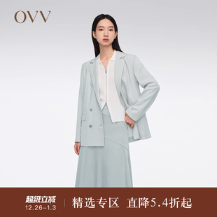 双排扣平驳领醋酸仿麻西服外套 经典 OVV春夏热卖 女装