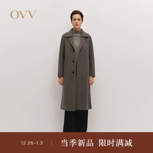 针织翻领单排扣中长羊毛双面呢大衣 女装 OVVOutlet秋冬热卖 新款