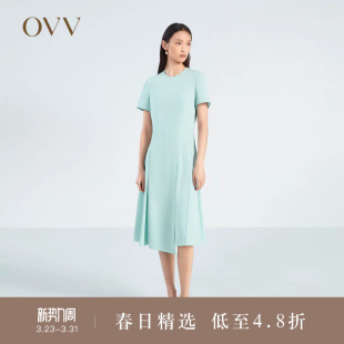 不对称A字短袖 单面缎三醋酸圆领经典 连衣裙 女装 OVV春夏热卖
